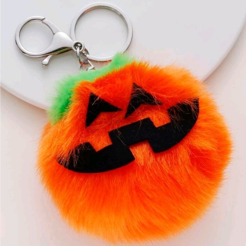 Pumpkin Fuzzy Pom Keychain